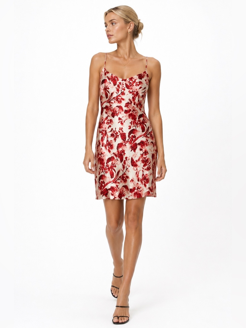 Cinq a Sept 100% Silk Floral Slip Dress Red White Size 8 NWOT